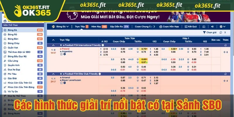 Sảnh SBO đáp ứng khá trọn vẹn các hình thức cược